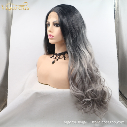 Dropshipping High Quality Good Perfect Hair Line 13*3 Lace Front Cheap Wig Synthetic Hair Wig Women's Ombre Wavy Heat Resistant